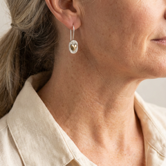 Small polished two-tone dome drop earrings on a fine hook