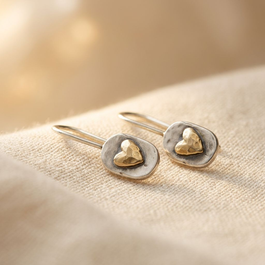 Small polished two-tone dome drop earrings on a fine hook