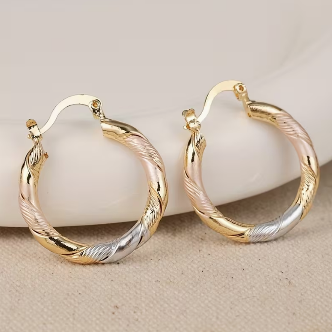 Twisted hoop earrings showing the ridged spiral band and the hinged top
